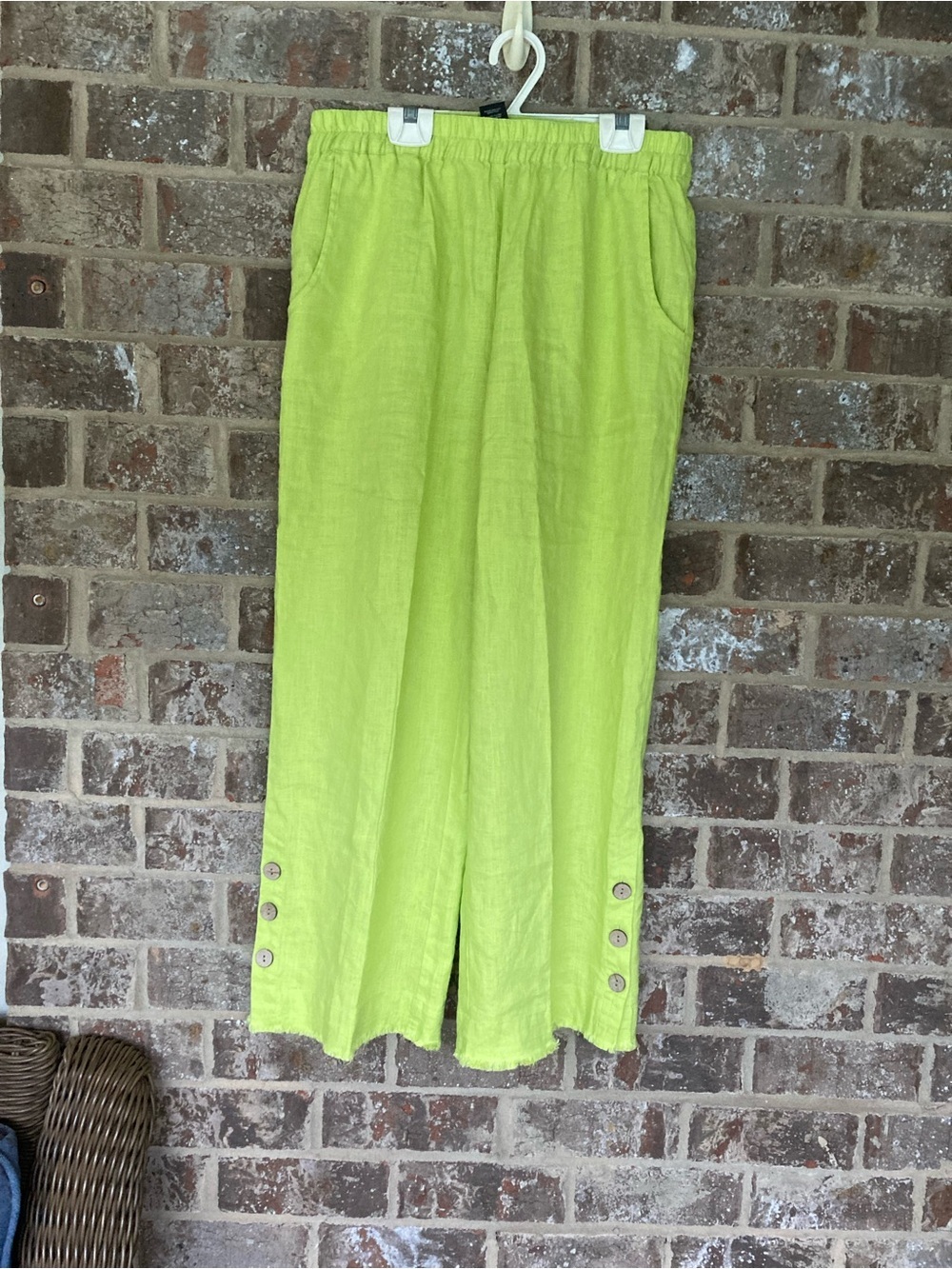 NWT ALI MILES Linen Blend Wide Leg Crop Pull On Pants Lime Size S fringed
